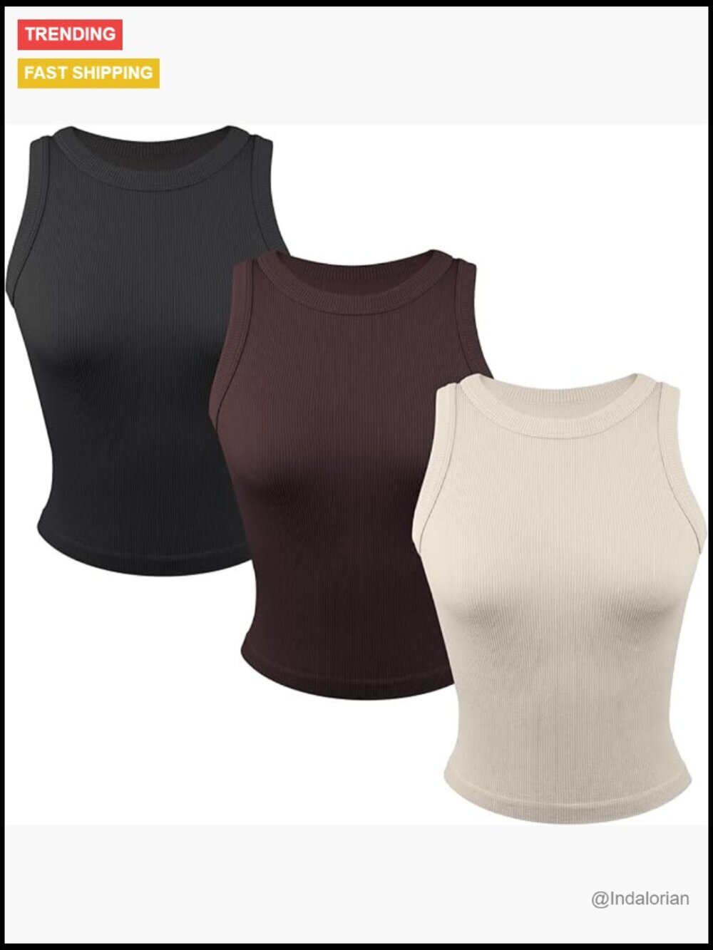 3 Pack Ribbed Stretch Tank Tops Crew Neck Sleeveless Women's Workout Yoga